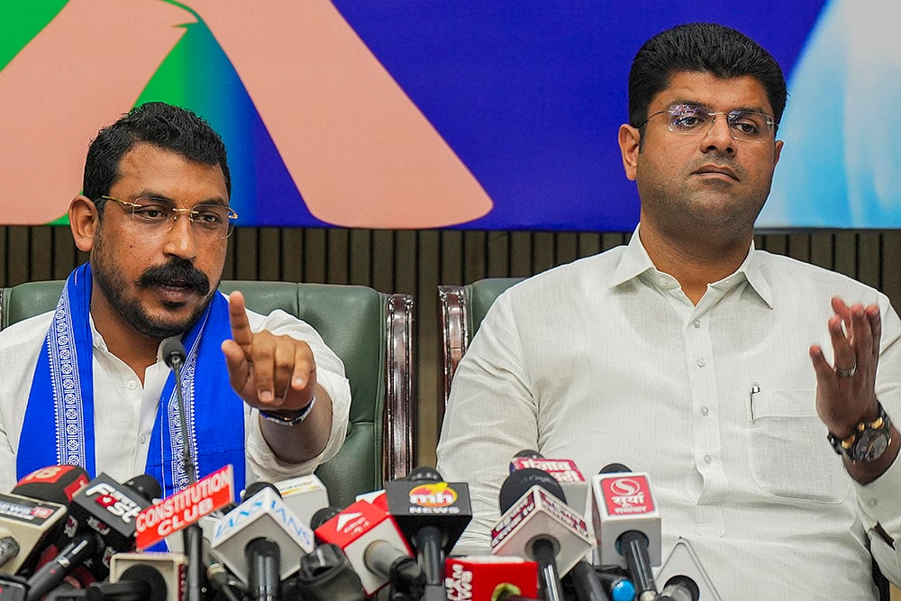 | Photo: PTI/Manvender Vashist Lav : JJP-ASP alliance for Haryana polls